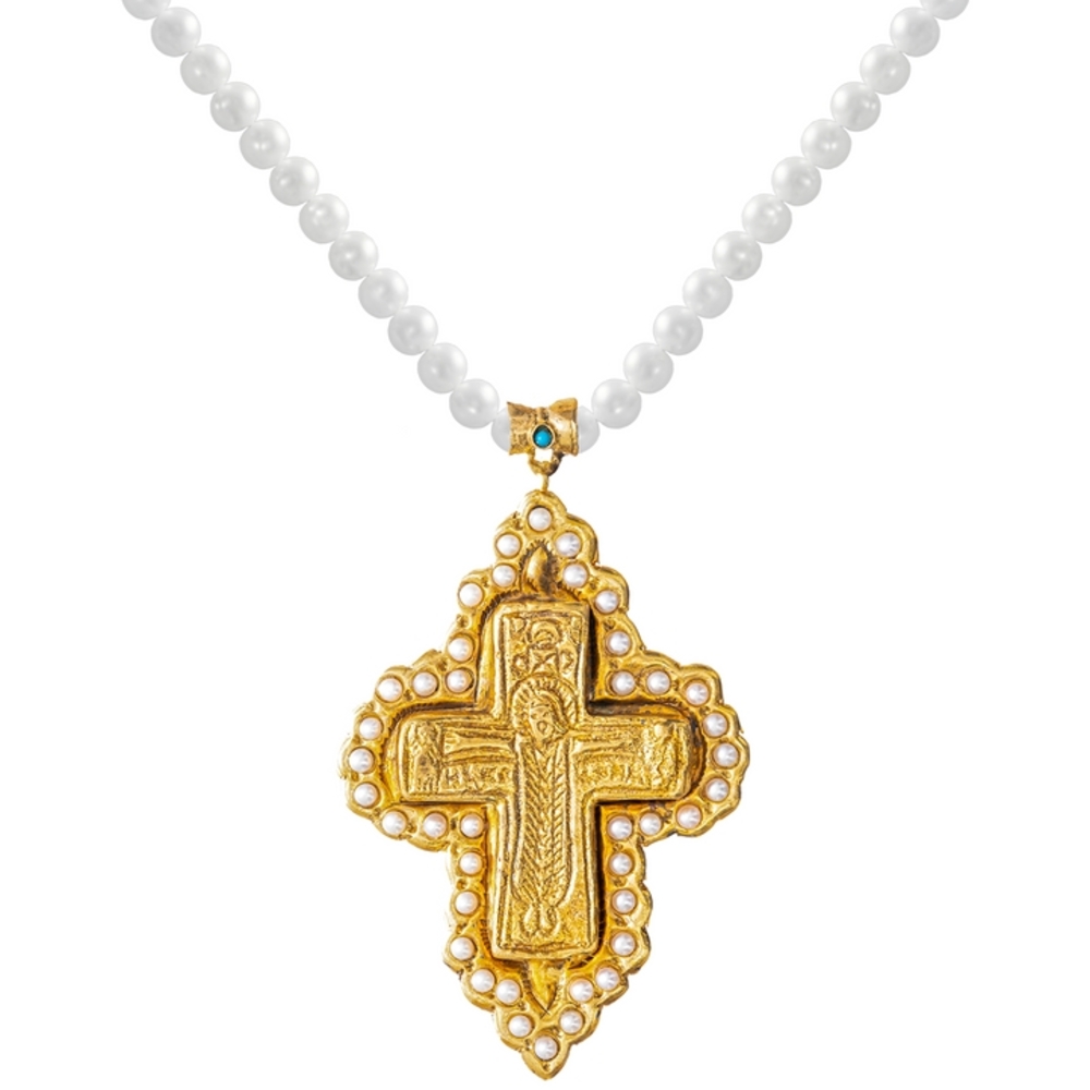 Gold and White Cross Pendant Necklace